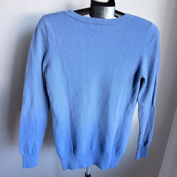 Caslon 100% Cashmere Women's Long Sleeve Blue V-Neck Sweater Warm Cozy Size L - Picture 2 of 4